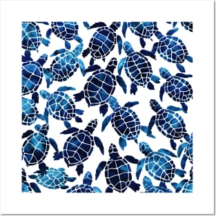 Shibori art blue sea turtle pattern Posters and Art